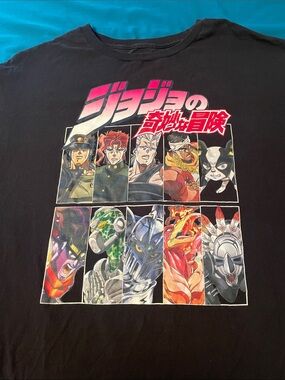 Men's Black JoJo's Bizarre Adventure Graphic Tee - Anime Character Grid